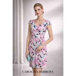 CAROLINA HERRERA Love Letters Archive Print Collection Dress Size 8 blue